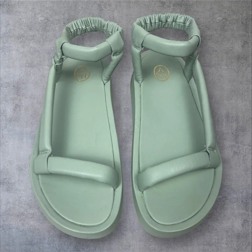 ASH Victoria Green Napa Leather Platform Strappy Sandals Womens 39 Slip On